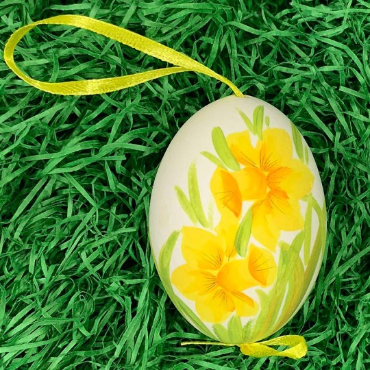 Bee and Daffodil Floral Eastern European Egg Ornament ~ Large Duck Egg~ Handmade in Slovakia