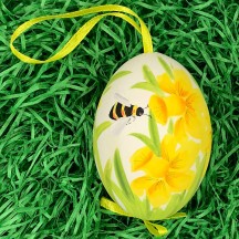 Bee and Daffodil Floral Eastern European Egg Ornament ~ Large Duck Egg~ Handmade in Slovakia