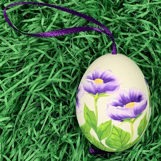 Bee and Purple Floral Eastern European Egg Ornament ~ Large Duck Egg~ Handmade in Slovakia