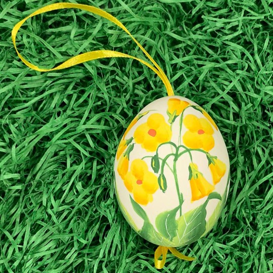Bee and Yellow Floral Eastern European Egg Ornament ~ Large Duck Egg~ Handmade in Slovakia