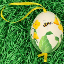 Bee and Yellow Floral Eastern European Egg Ornament ~ Large Duck Egg~ Handmade in Slovakia