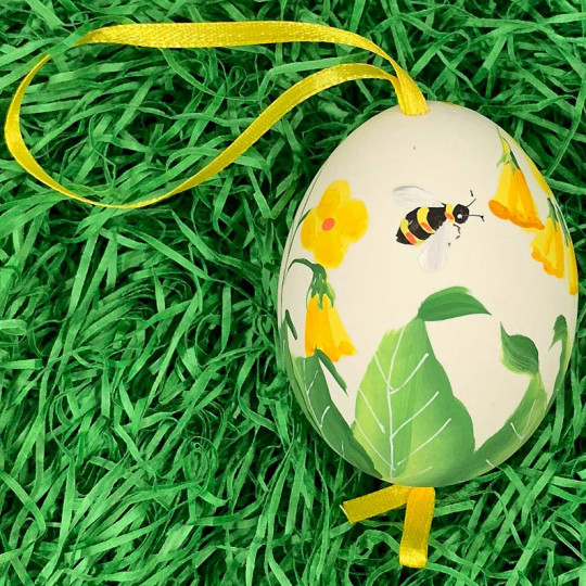 Bee and Yellow Floral Eastern European Egg Ornament ~ Large Duck Egg~ Handmade in Slovakia
