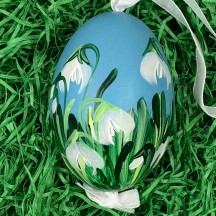 White Bulbs on Blue Eastern European Egg Ornament ~ Large Duck Egg~ Handmade in Slovakia