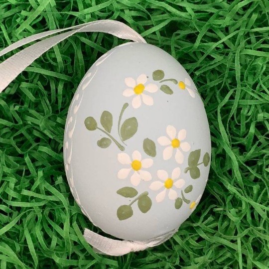 Daisies on Pale Blue Eastern European Floral Egg Ornament ~ Handmade in Slovakia