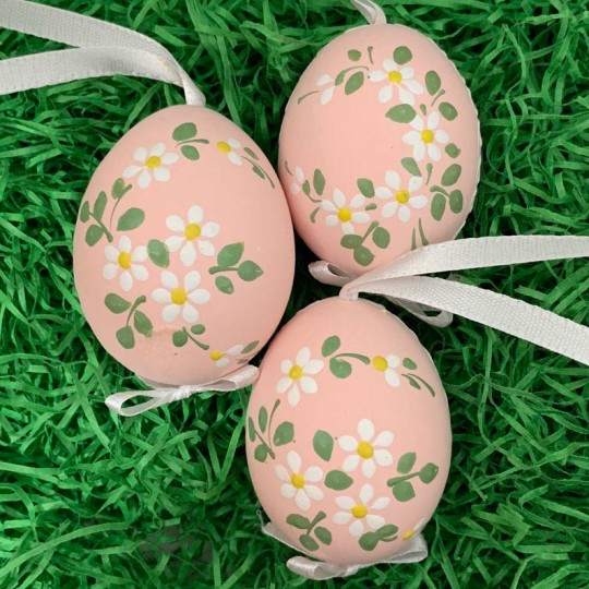 Daisies on Pink Eastern European Floral Egg Ornament ~ Handmade in Slovakia