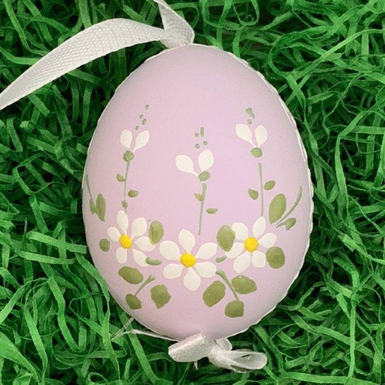 Daisies on Purple Eastern European Floral Egg Ornament ~ Handmade in Slovakia