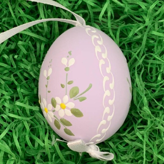 Daisies on Purple Eastern European Floral Egg Ornament ~ Handmade in Slovakia