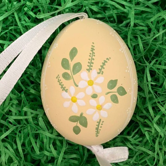 Daisies on Yellow Eastern European Floral Egg Ornament ~ Handmade in Slovakia