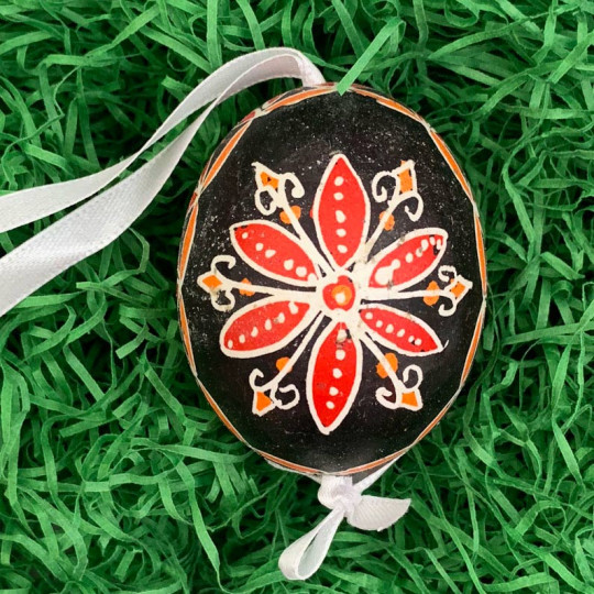 Black Folkloric Design Eastern European Egg Ornament ~ Handmade in Slovakia