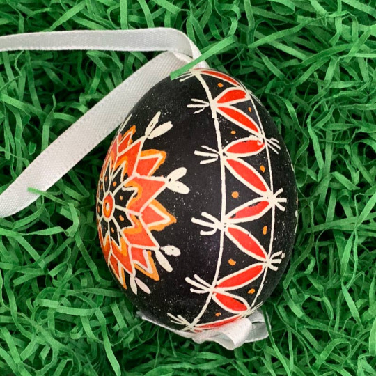Black Folkloric Design Eastern European Egg Ornament ~ Handmade in Slovakia