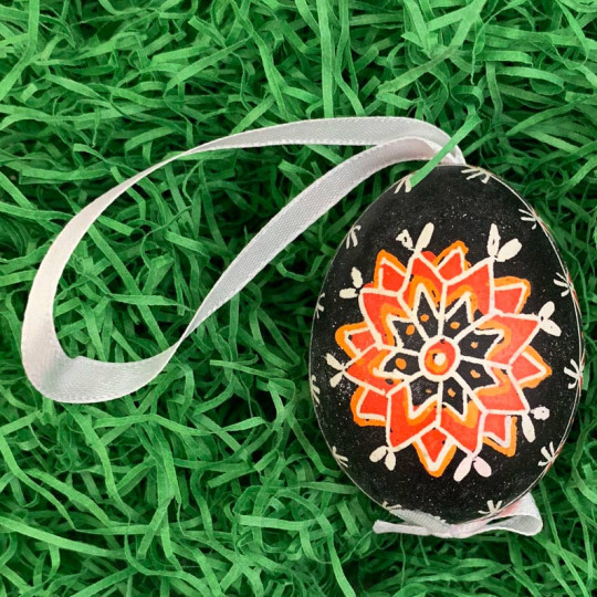Black Folkloric Design Eastern European Egg Ornament ~ Handmade in Slovakia