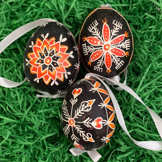 Black Folkloric Design Eastern European Egg Ornament ~ Handmade in Slovakia