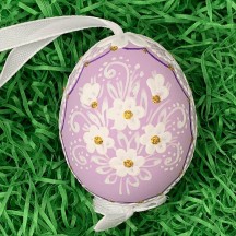 Lavender Purple Folkloric Dot and Flowers Eastern European Egg Ornament ~ Handmade in Slovakia
