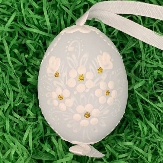 Pale Blue Folkloric Dot and Flowers Eastern European Egg Ornament ~ Handmade in Slovakia