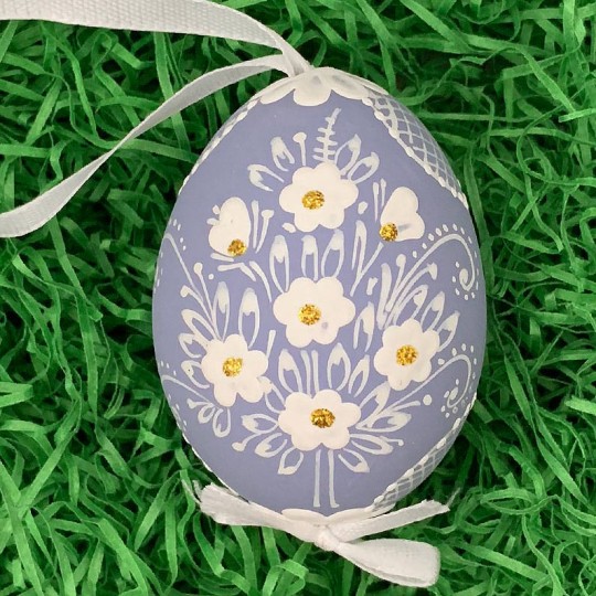 Periwinkle Purple Folkloric Dot and Flowers Eastern European Egg Ornament ~ Handmade in Slovakia