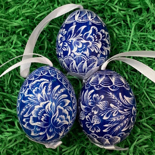 Blue Floral Eastern European Egg Ornament ~ Handmade in Slovakia