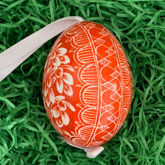 Orange Floral Eastern European Egg Ornament ~ Handmade in Slovakia