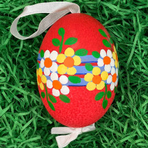 Red Floral Eastern European Egg Ornament ~ Large Duck Egg~ Handmade in Slovakia