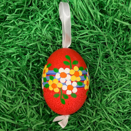 Red Floral Eastern European Egg Ornament ~ Large Duck Egg~ Handmade in Slovakia