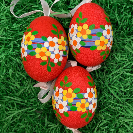Red Floral Eastern European Egg Ornament ~ Large Duck Egg~ Handmade in Slovakia