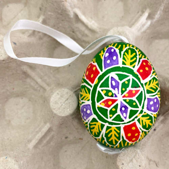 Green Colorful Folkloric Design Eastern European Egg Ornament ~ Handmade in Slovakia