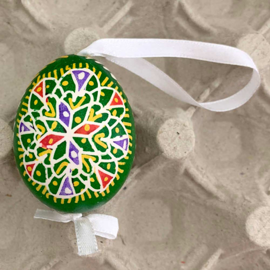 Green Colorful Folkloric Design Eastern European Egg Ornament ~ Handmade in Slovakia