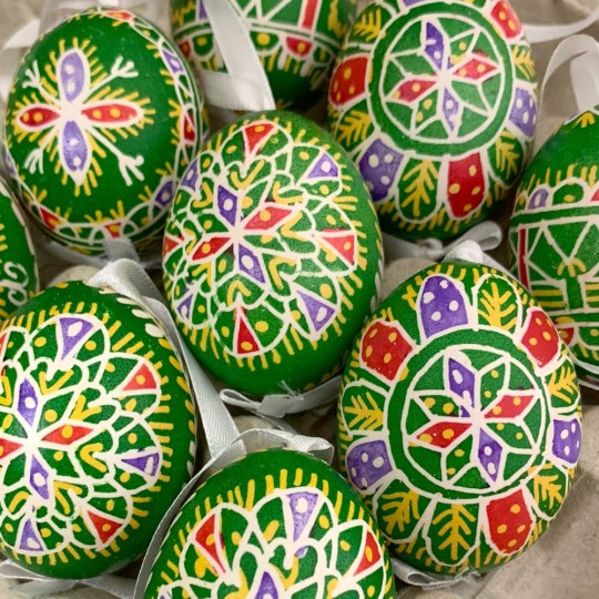Green Colorful Folkloric Design Eastern European Egg Ornament ~ Handmade in Slovakia