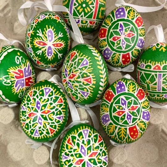 Green Colorful Folkloric Design Eastern European Egg Ornament ~ Handmade in Slovakia