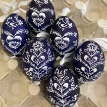 Dark Blue Folkloric Bird Eastern European Egg Ornament ~ Handmade in Slovakia