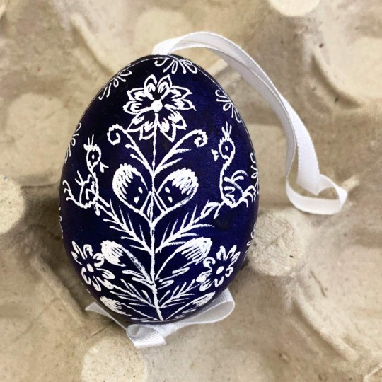 Dark Blue Folkloric Bird Eastern European Egg Ornament ~ Handmade in Slovakia