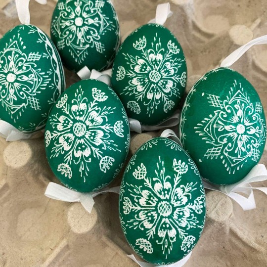 Green Folkloric Flower Eastern European Egg Ornament ~ Handmade in Slovakia