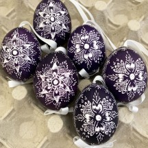 Dark Purple Folkloric Flower Eastern European Egg Ornament ~ Handmade in Slovakia
