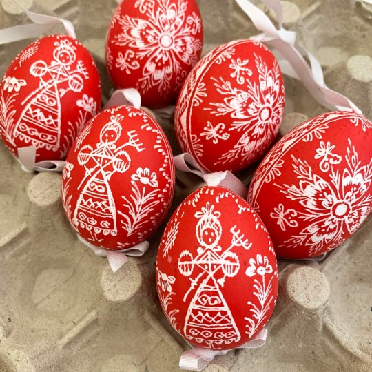 Red Folkloric Eastern European Egg Ornament ~ Handmade in Slovakia