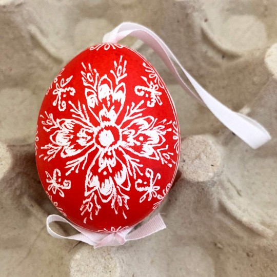 Red Folkloric Eastern European Egg Ornament ~ Handmade in Slovakia