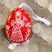 Red Folkloric Figure Eastern European Egg Ornament ~ Handmade in Slovakia