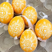 Yellow Folkloric Flower Eastern European Egg Ornament ~ Handmade in Slovakia