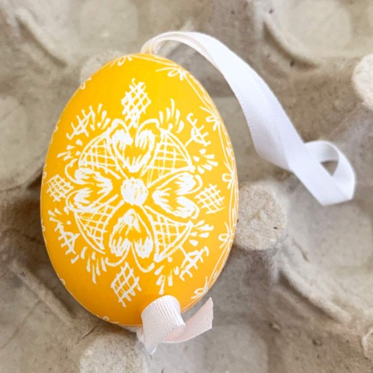 Yellow Folkloric Flower Eastern European Egg Ornament ~ Handmade in Slovakia