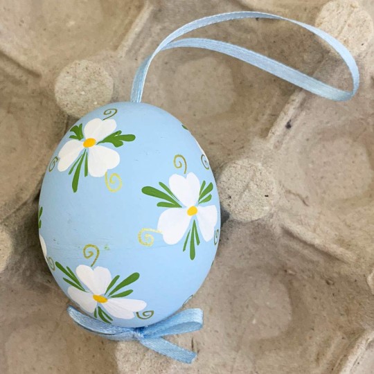 Blue Floral Eastern European Easter Egg Ornament ~ Handmade in Slovakia
