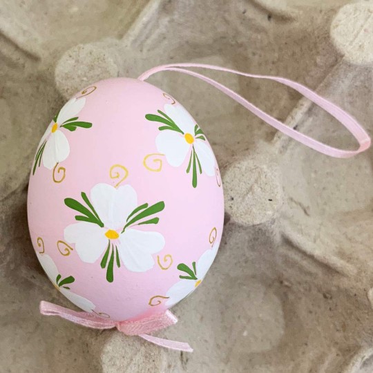 Pink Floral Eastern European Easter Egg Ornament ~ Handmade in Slovakia