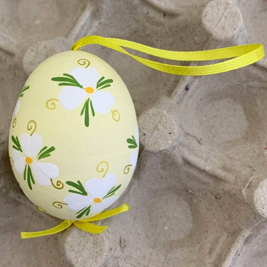 Yellow Floral Eastern European Easter Egg Ornament ~ Handmade in Slovakia