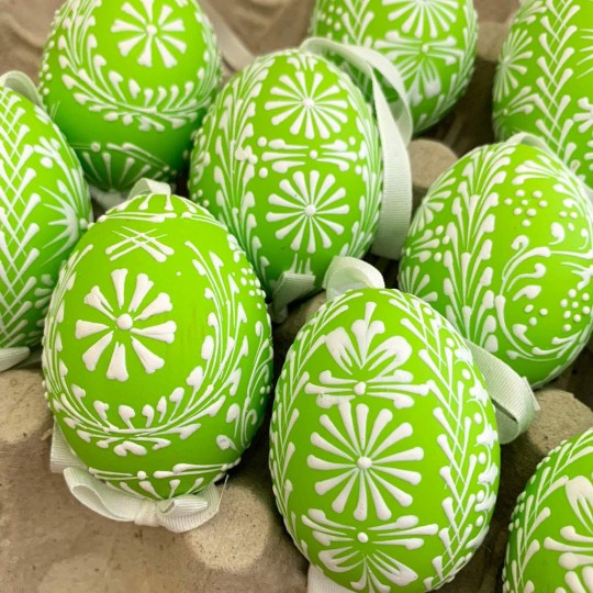 Bright Green with White Eastern European Egg Ornament ~ Handmade in Slovakia