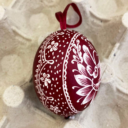 Burgundy Folkloric Bird Eastern European Egg Ornament ~ Handmade in Slovakia