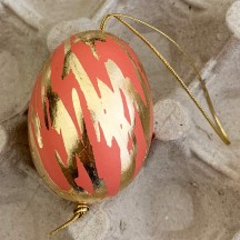 Coral and Gold Leaf Abstract Eastern European Egg Ornament ~ Handmade in Slovakia