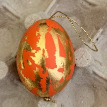 Orange and Gold Leaf Abstract Eastern European Egg Ornament ~ Handmade in Slovakia