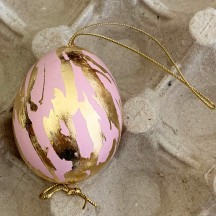 Pink and Gold Leaf Abstract Eastern European Egg Ornament ~ Handmade in Slovakia