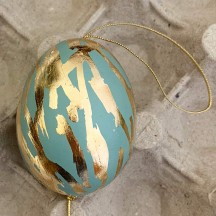 Teal and Gold Leaf Abstract Eastern European Egg Ornament ~ Handmade in Slovakia