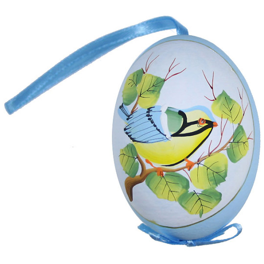 Blue Bird on Branch Eastern European Egg Ornament ~ Handmade in Slovakia