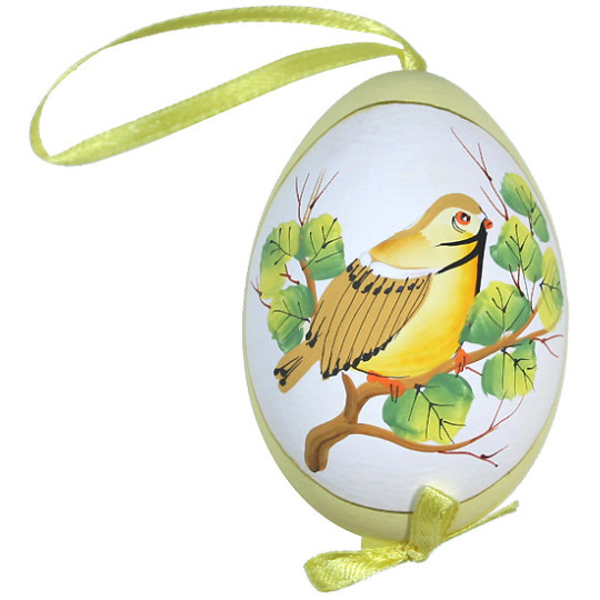 Yellow Bird on Branch Eastern European Egg Ornament ~ Handmade in Slovakia