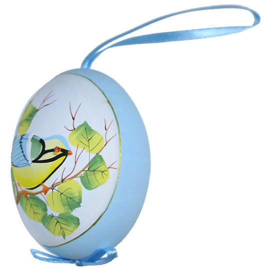 Blue Bird on Branch Eastern European Egg Ornament ~ Handmade in Slovakia