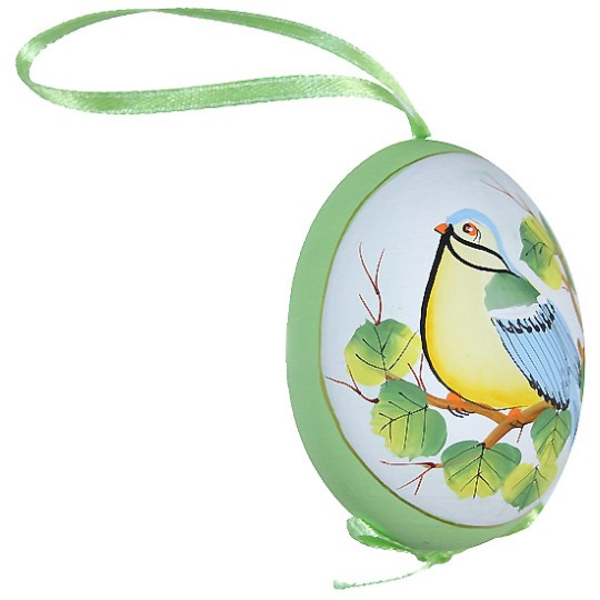 Green Bird on Branch Eastern European Egg Ornament ~ Handmade in Slovakia